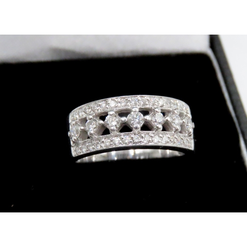 659 - Diamond Set Three Row Ring Mounted in 18 Carat White Gold Ring Size J