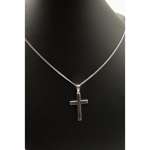 66 - 9 Carat White Gold Cross Pendant 3cm High Set on 9 Carat White Gold Chain 44cm Long