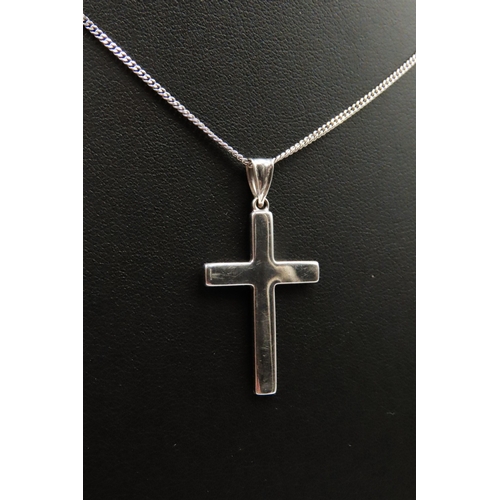 66 - 9 Carat White Gold Cross Pendant 3cm High Set on 9 Carat White Gold Chain 44cm Long