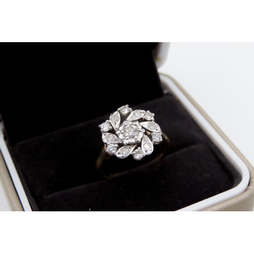 662 - Diamond Set Floral Motif Cluster Ring Set in 18 Carat Yellow Gold Ring Size J