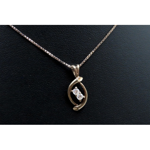 665 - Twin Stone Gemset Pendant Mounted in 9 Carat Yellow Gold 2cm High Set on 9 Carat Yellow Gold Chain 4... 