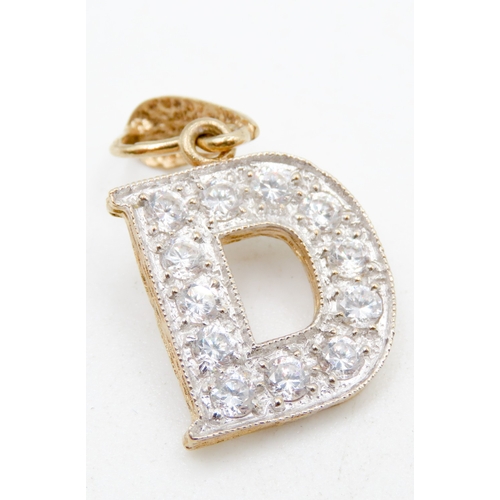 666 - Gemset Letter 'D' Pendant Set in 9 Carat Yellow Gold 3cm Drop