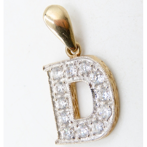 666 - Gemset Letter 'D' Pendant Set in 9 Carat Yellow Gold 3cm Drop