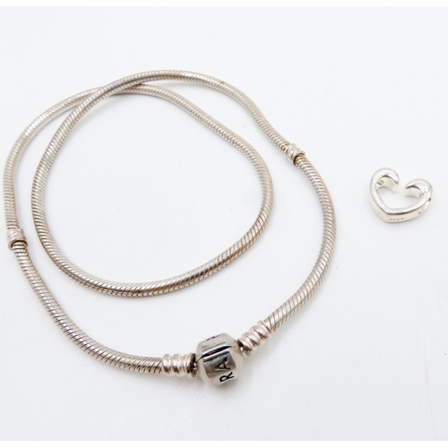 677 - Pandora Silver Necklace 44cm Long with Original Presentation Box and Links of London Heart Charm Pen... 