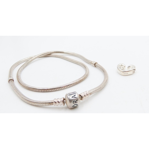 677 - Pandora Silver Necklace 44cm Long with Original Presentation Box and Links of London Heart Charm Pen... 