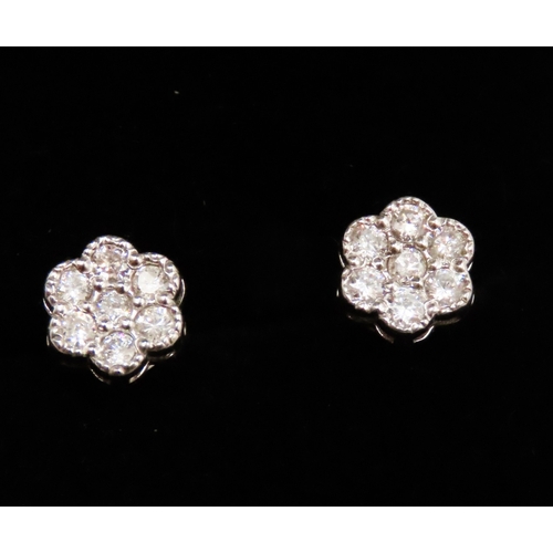 68 - Pair of Diamond Daisy Cluster Earrings Set in 18 Carat White Gold 6mm High