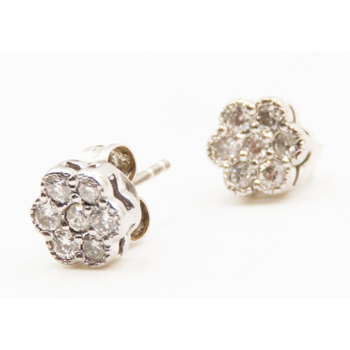 68 - Pair of Diamond Daisy Cluster Earrings Set in 18 Carat White Gold 6mm High