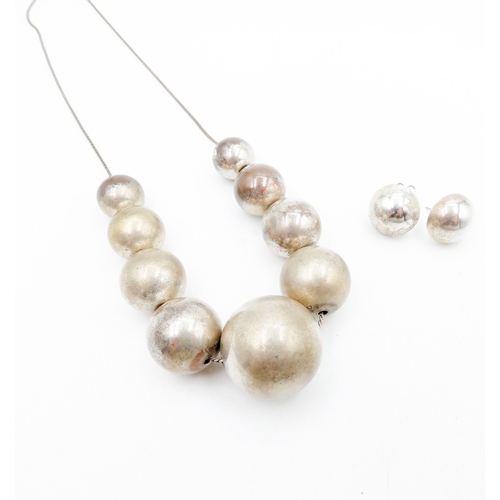 689 - Vintage Silver Globe Necklace with Matching Earrings