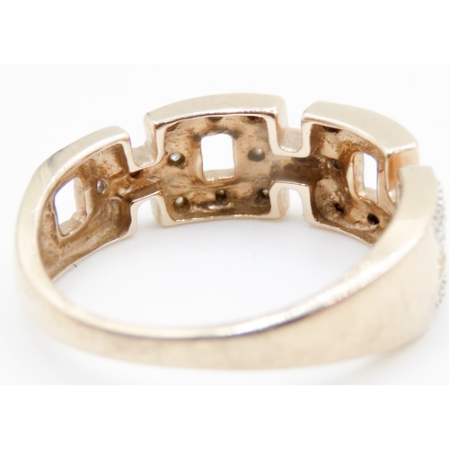 695 - Diamond Set Chain Link Form Ring Mounted in 9 Carat Yellow Gold Ring Size N