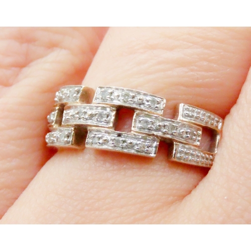 695 - Diamond Set Chain Link Form Ring Mounted in 9 Carat Yellow Gold Ring Size N