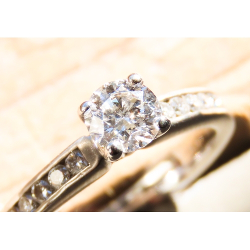 70 - Diamond Solitaire Ring Four Claw Set Further Diamonds Set to Band Mounted in 18 Carat White Gold Rin... 