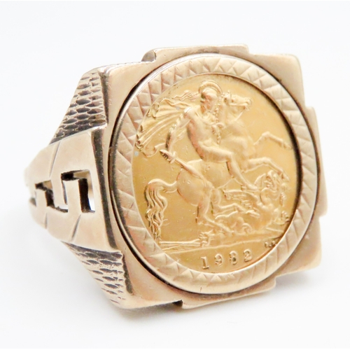 700 - 1982 Half Sovereign Mounted in 9 Carat Yellow Gold Ring Size X