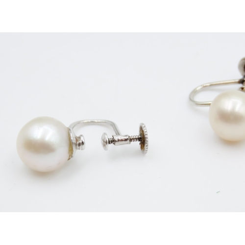 702 - Pair of Pearl Set Ladies Screw Earrings Mounted in 9 Carat White Gold