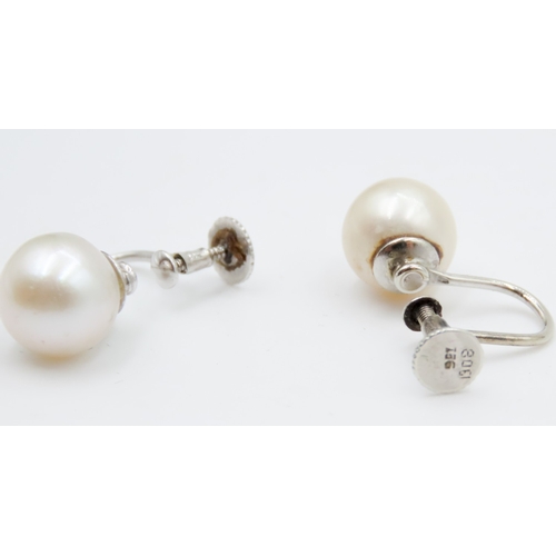 702 - Pair of Pearl Set Ladies Screw Earrings Mounted in 9 Carat White Gold