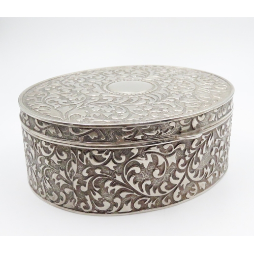 704 - Finely Detailed Silver Plated Jewellery Box Red Velvet Interior 16cm Wide 6cm High