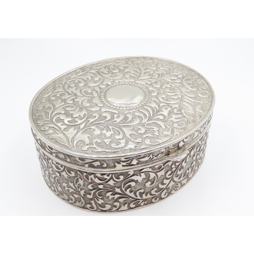 704 - Finely Detailed Silver Plated Jewellery Box Red Velvet Interior 16cm Wide 6cm High