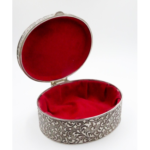 704 - Finely Detailed Silver Plated Jewellery Box Red Velvet Interior 16cm Wide 6cm High