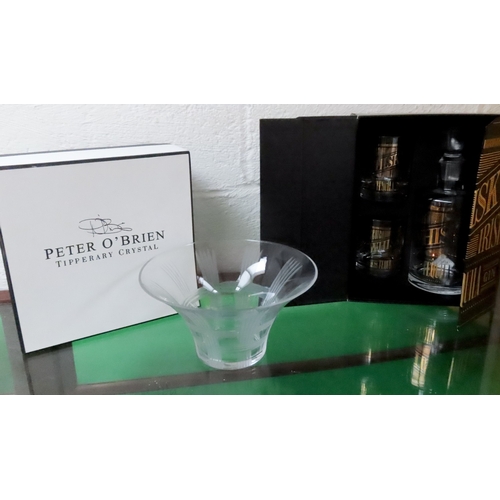 707 - Large Peter O'Brien Crystal Bowl and Scotch Bottle and Glass Set