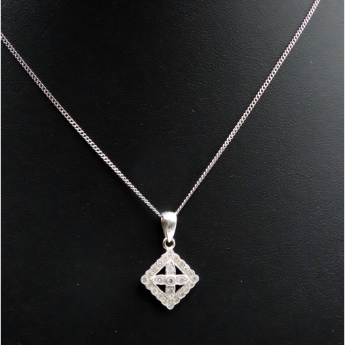 716 - Diamond Set Cluster Pendant Mounted in 9 Carat White Gold 2cm High Set on 9 Carat White Gold Chain 4... 