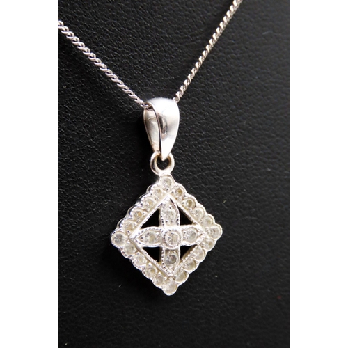 716 - Diamond Set Cluster Pendant Mounted in 9 Carat White Gold 2cm High Set on 9 Carat White Gold Chain 4... 