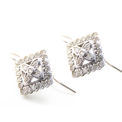 717 - Matching Diamond Set Cluster Earrings Mounted in 9 Carat White Gold Each 1cm High