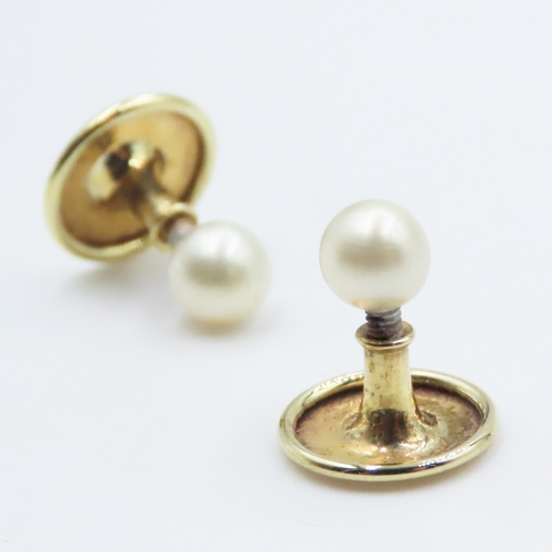 72 - Pair of Fresh Water Pearl Set Studs Screw Back Mounted in 9 Carat Yellow Gold