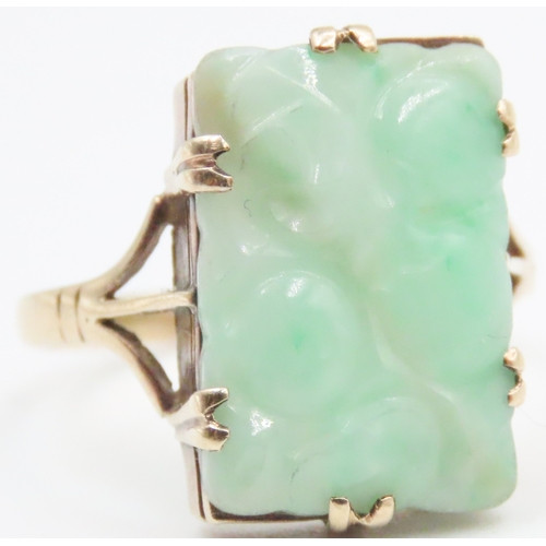 723 - Carved Jade Single Stone Ring Mounted in 14 Carat Yellow Gold Ring Size N