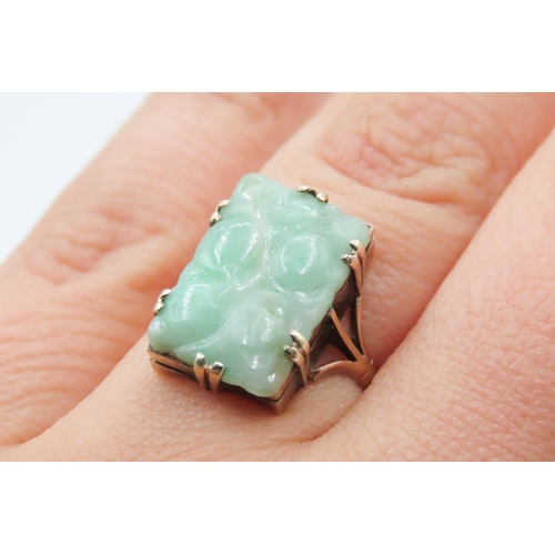 723 - Carved Jade Single Stone Ring Mounted in 14 Carat Yellow Gold Ring Size N