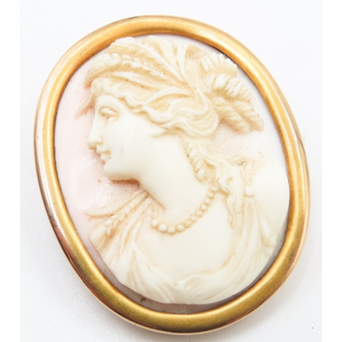 731 - 9 Carat Yellow Gold Cameo Set Brooch 4cm High