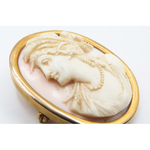 731 - 9 Carat Yellow Gold Cameo Set Brooch 4cm High