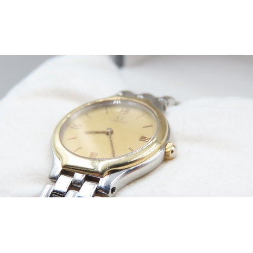 734 - Omega Ladies Wristwatch Roman Numerals Champagne Dial Bi Metal Case with Original Presentation Box