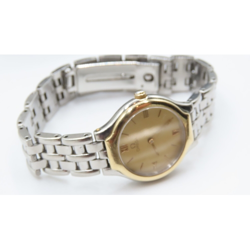 734 - Omega Ladies Wristwatch Roman Numerals Champagne Dial Bi Metal Case with Original Presentation Box