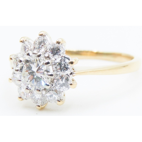 74 - Diamond Set Ladies Daisy Form Cluster Ring Mounted in 18 Carat Yellow Gold Ring Size L Total Diamond... 