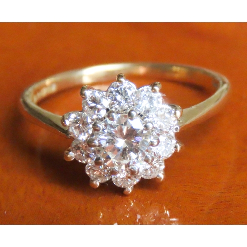 74 - Diamond Set Ladies Daisy Form Cluster Ring Mounted in 18 Carat Yellow Gold Ring Size L Total Diamond... 