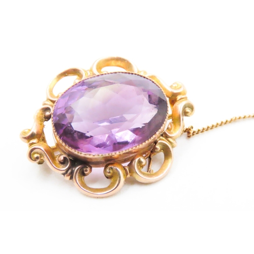 77 - Finely Detailed Amethyst Set Brooch Mounted in 9 Carat Yellow and Rose Gold 3cm High with Safety Cha... 