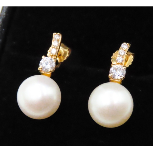 78 - Pair of Pearl and Gemstone Set Ladies Earrings Mounted in 18 Carat Yellow Gold 1.5cm High