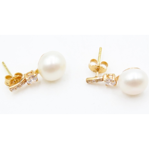 78 - Pair of Pearl and Gemstone Set Ladies Earrings Mounted in 18 Carat Yellow Gold 1.5cm High