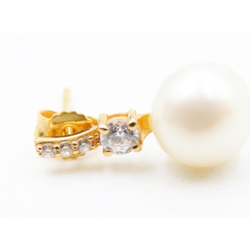 78 - Pair of Pearl and Gemstone Set Ladies Earrings Mounted in 18 Carat Yellow Gold 1.5cm High