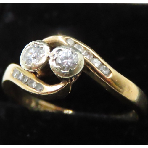 83 - Diamond Toi et Moi Ring Set in 9 Carat Yellow Gold Further Diamonds Set to Shoulders Ring Size L