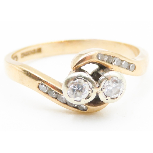 83 - Diamond Toi et Moi Ring Set in 9 Carat Yellow Gold Further Diamonds Set to Shoulders Ring Size L