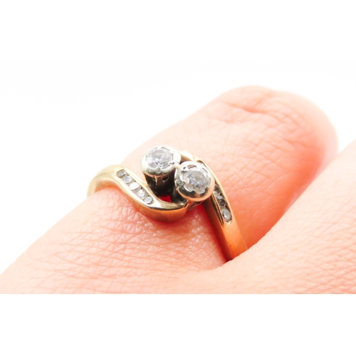 83 - Diamond Toi et Moi Ring Set in 9 Carat Yellow Gold Further Diamonds Set to Shoulders Ring Size L