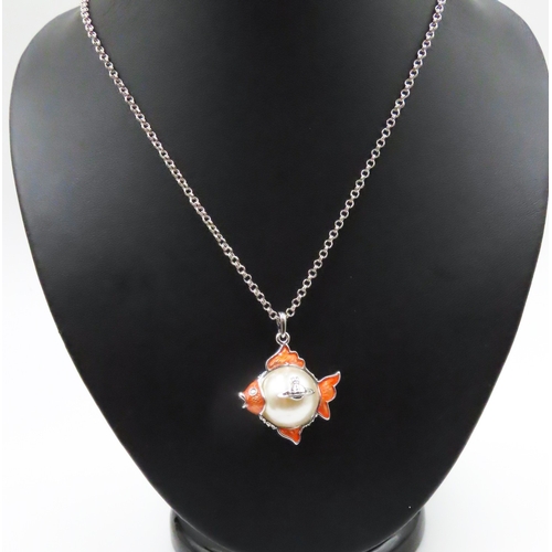 86 - Vivienne Westwood Pearl Goldfish Pendant Necklace 42cm Long