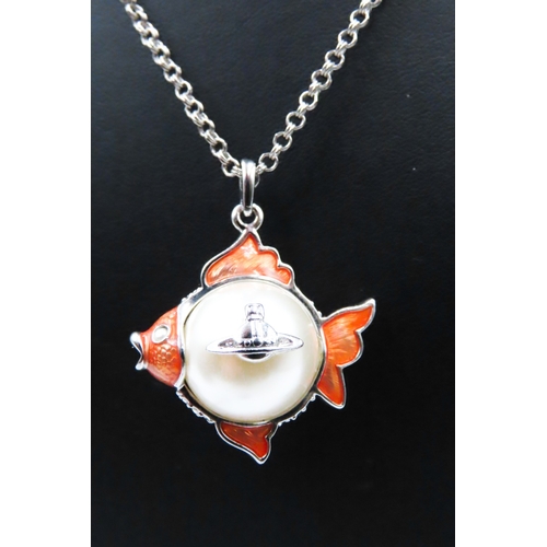 86 - Vivienne Westwood Pearl Goldfish Pendant Necklace 42cm Long