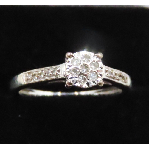 87 - Diamond Set Cluster Ring Mounted on 9 Carat White Gold Ring Size I and a Half