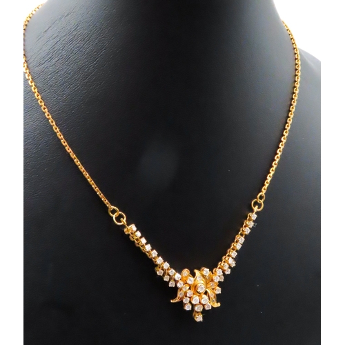 95 - Finely Detailed Diamond Cluster Set Floral Motif Necklace Mounted in 22 Carat Yellow Gold 37cm Long