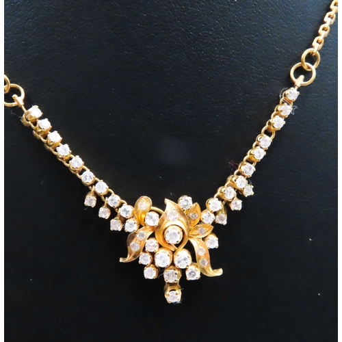 95 - Finely Detailed Diamond Cluster Set Floral Motif Necklace Mounted in 22 Carat Yellow Gold 37cm Long