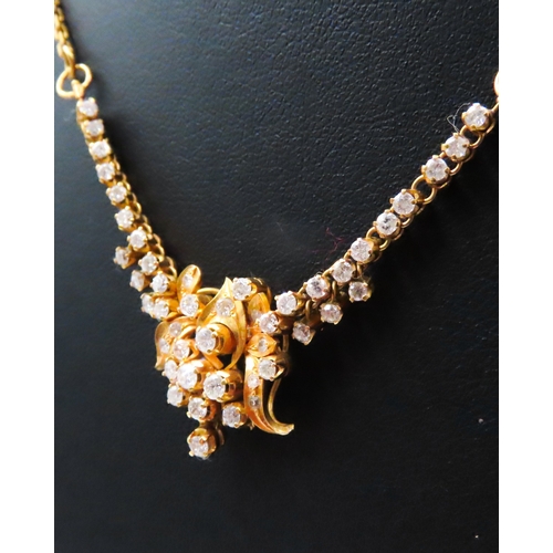 95 - Finely Detailed Diamond Cluster Set Floral Motif Necklace Mounted in 22 Carat Yellow Gold 37cm Long