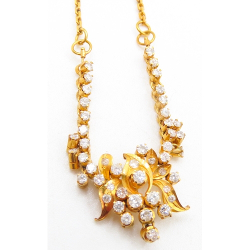 95 - Finely Detailed Diamond Cluster Set Floral Motif Necklace Mounted in 22 Carat Yellow Gold 37cm Long