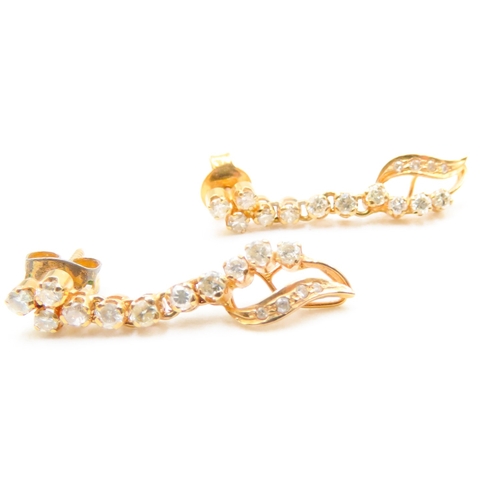 96 - Matching Diamond Cluster Ser Floral Motif Drop Earrings Mounted in 22 Carat Yellow Gold 3cm Drop