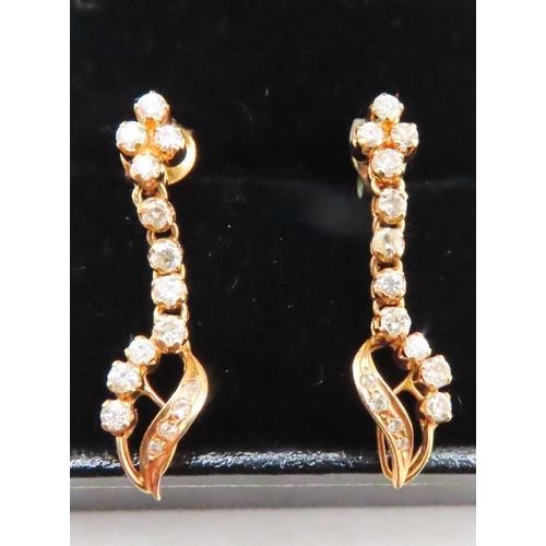 96 - Matching Diamond Cluster Ser Floral Motif Drop Earrings Mounted in 22 Carat Yellow Gold 3cm Drop